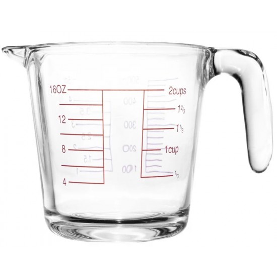 Jarra 600ml Medidora de Vidro com Marcação em Vermelho 